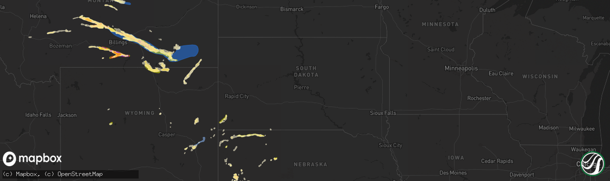 Hail map in South Dakota on June 13, 2025