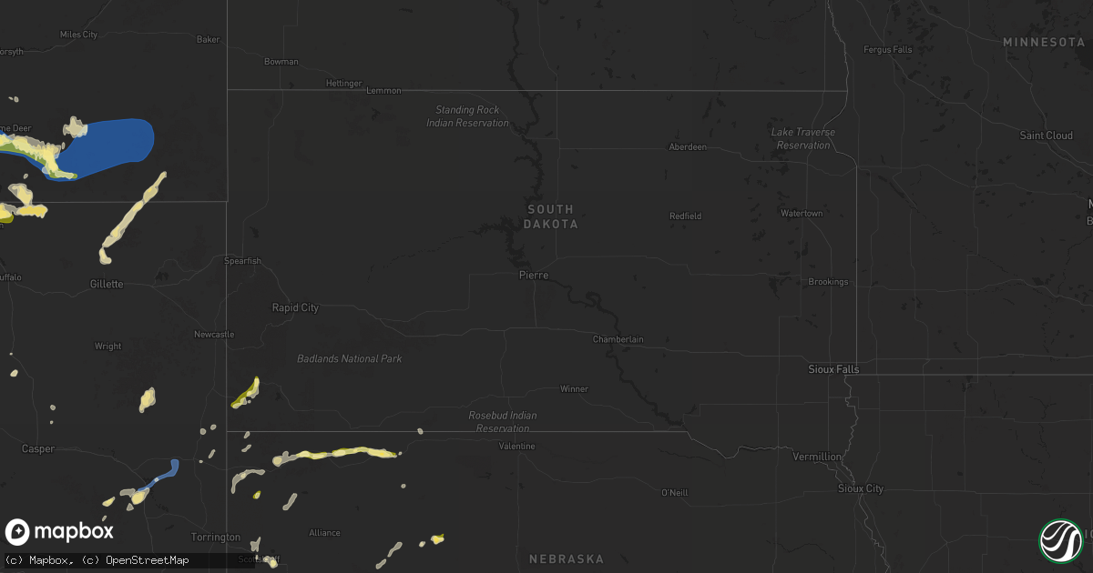 Hail map in South Dakota on June 13, 2025
