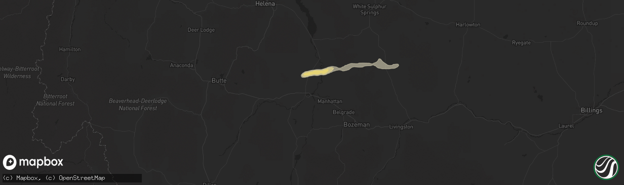 Hail map in Three Forks, MT on June 13, 2025