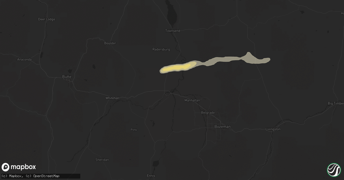 Hail map in Three Forks, MT on June 13, 2025