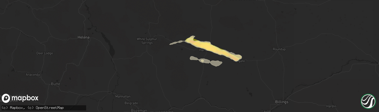 Hail map in Two Dot, MT on June 13, 2025