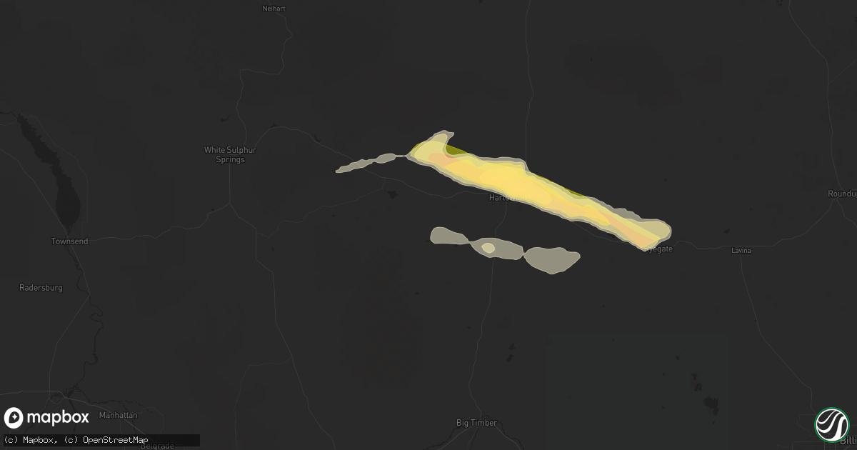 Hail map in Two Dot, MT on June 13, 2025