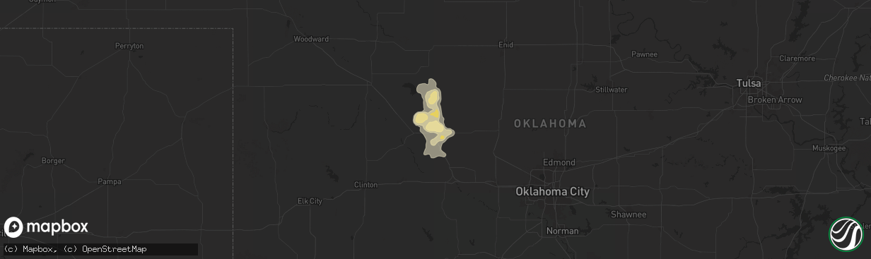 Hail map in Watonga, OK on June 13, 2025