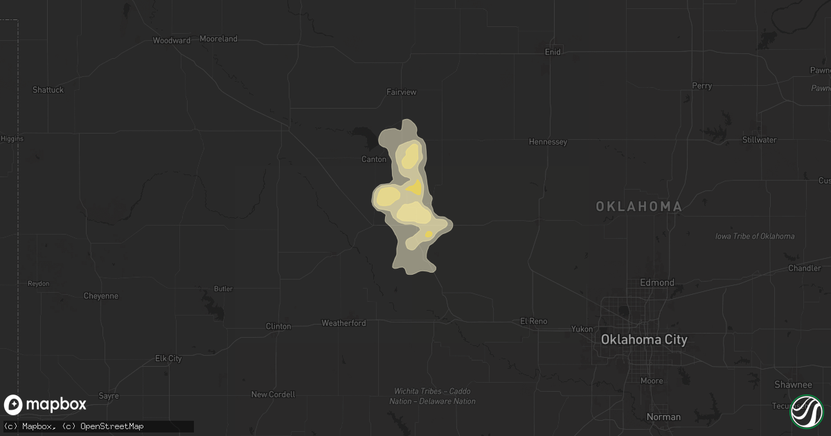 Hail map in Watonga, OK on June 13, 2025