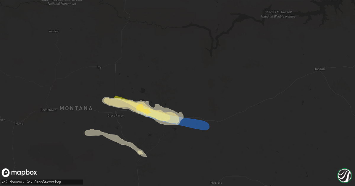 Hail map in Winnett, MT on June 13, 2025