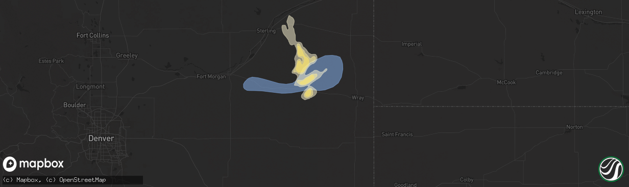 Hail map in Yuma, CO on June 13, 2025