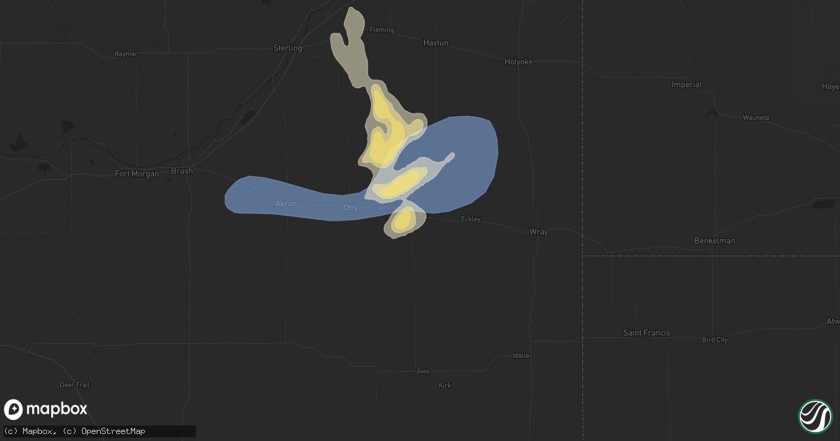 Hail map in Yuma, CO on June 13, 2025