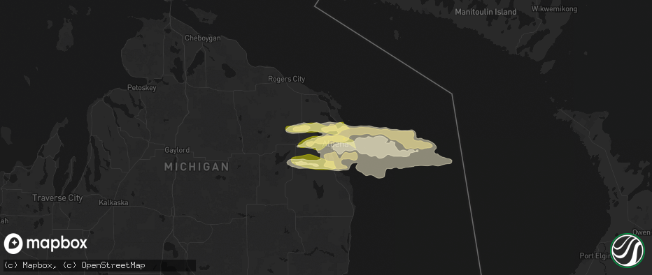 Hail map in Alpena, MI on June 13, 2026