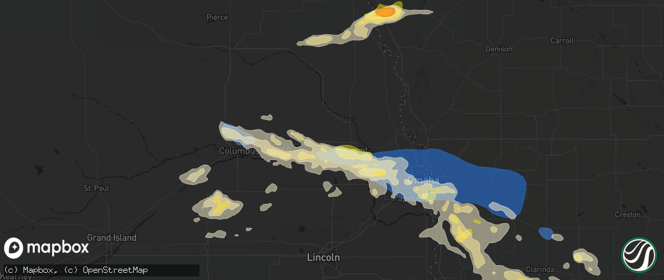 Hail map in Ames, NE on June 13, 2026