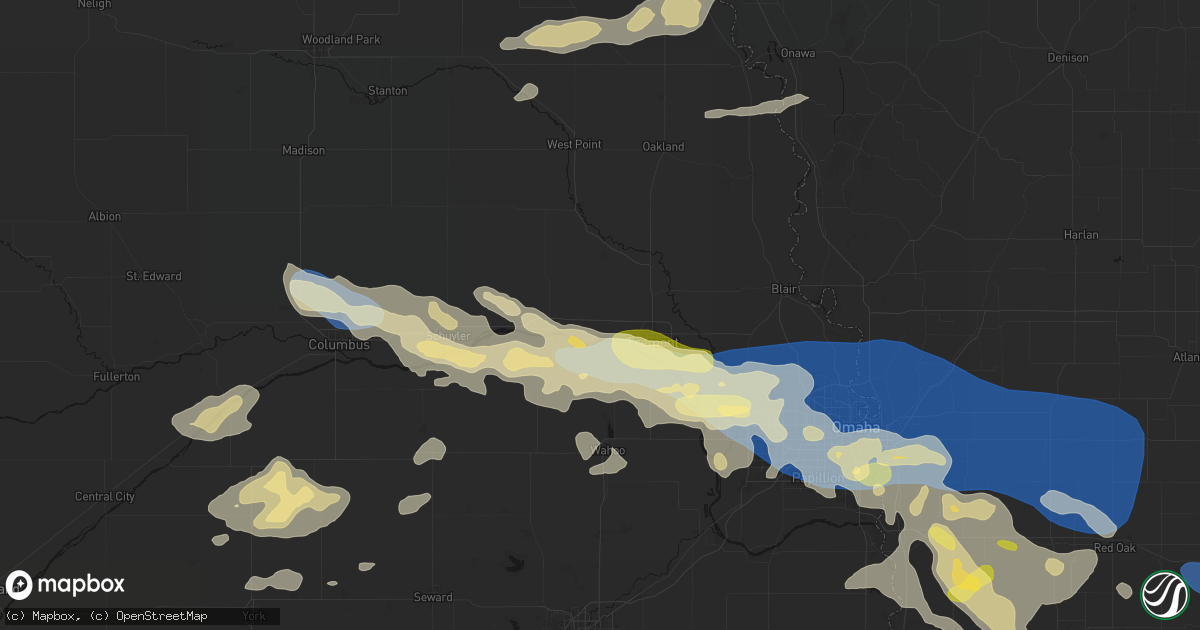 Hail map in Ames, NE on June 13, 2026