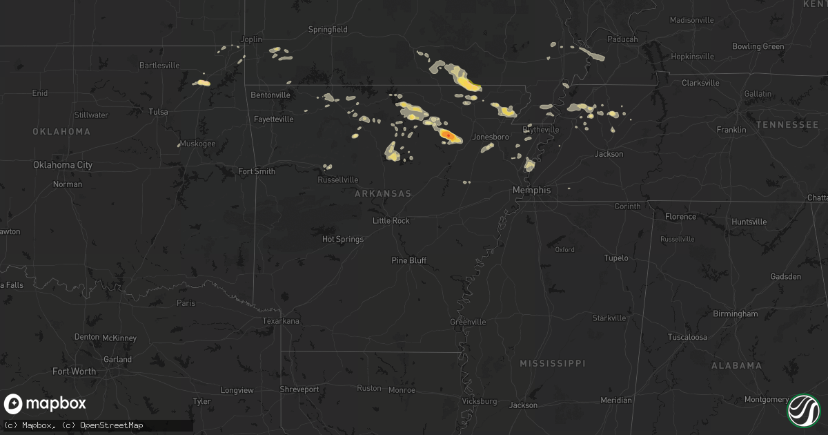 Hail map in Arkansas on June 13, 2026