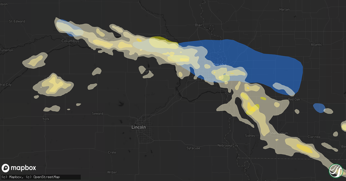 Hail map in Ashland, NE on June 13, 2026