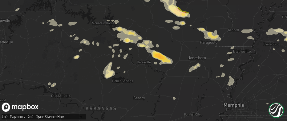 Hail map in Batesville, AR on June 13, 2026
