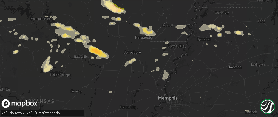 Hail map in Bay, AR on June 13, 2026