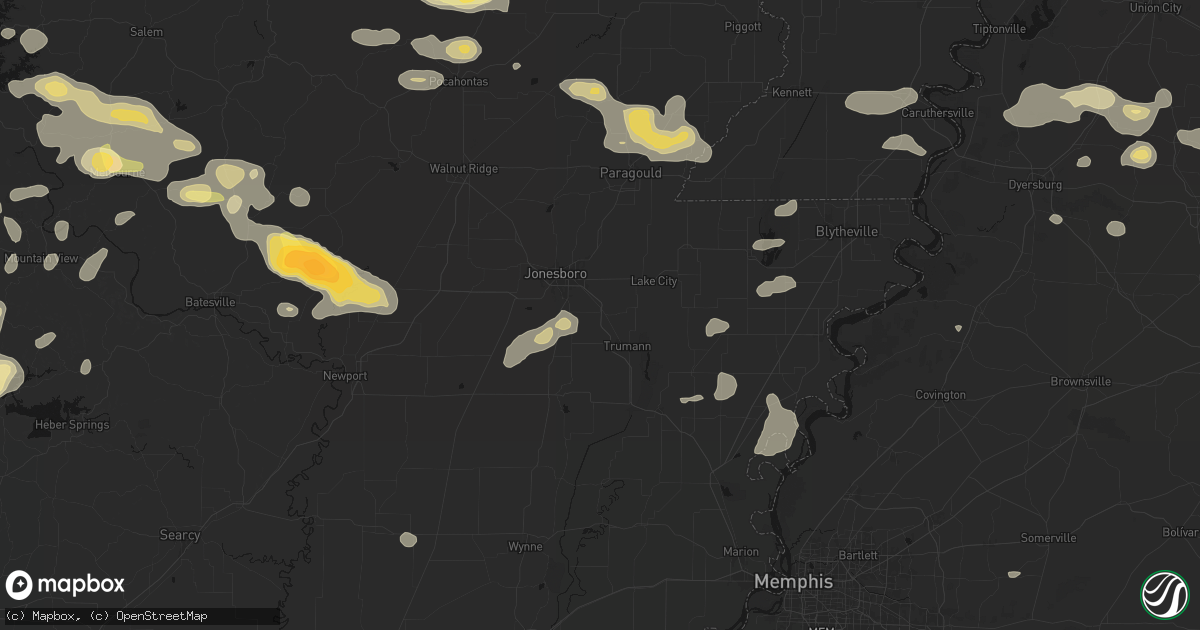 Hail map in Bay, AR on June 13, 2026