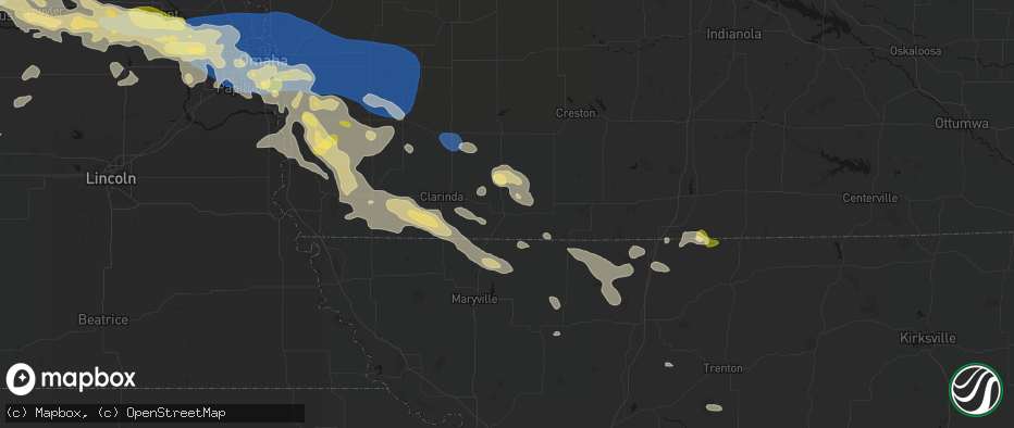 Hail map in Bedford, IA on June 13, 2026