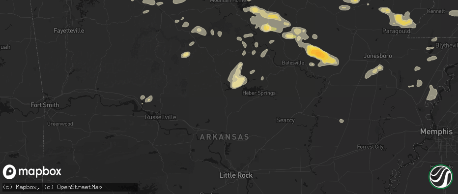 Hail map in Bee Branch, AR on June 13, 2026