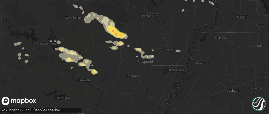 Hail map in Beech Grove, AR on June 13, 2026
