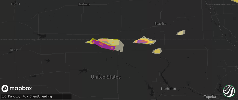 Hail map in Belleville, KS on June 13, 2026