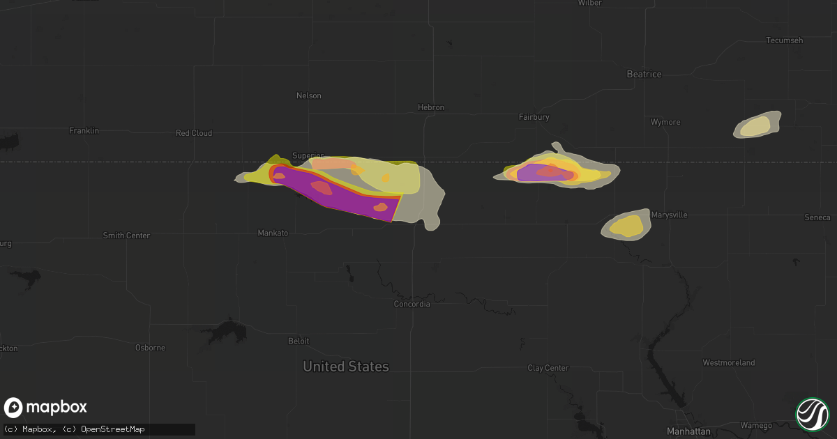 Hail map in Belleville, KS on June 13, 2026