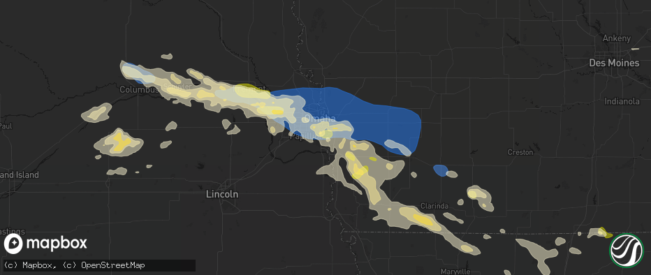 Hail map in Bellevue, NE on June 13, 2026
