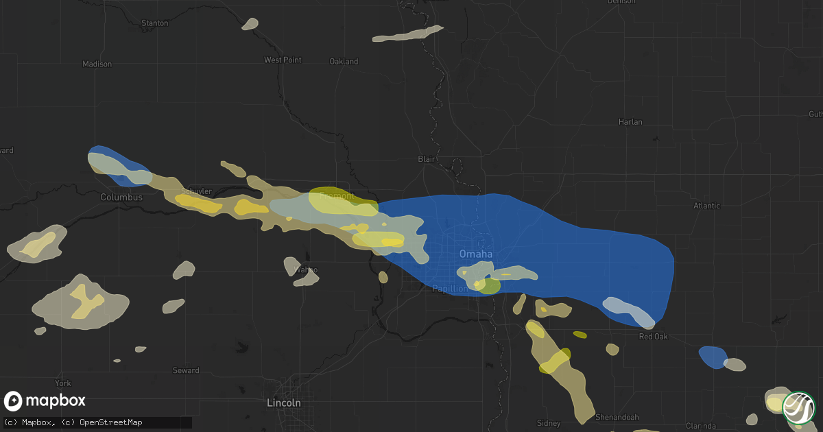 Hail map in Bennington, NE on June 13, 2026
