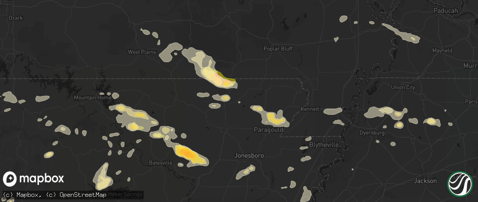 Hail map in Biggers, AR on June 13, 2026