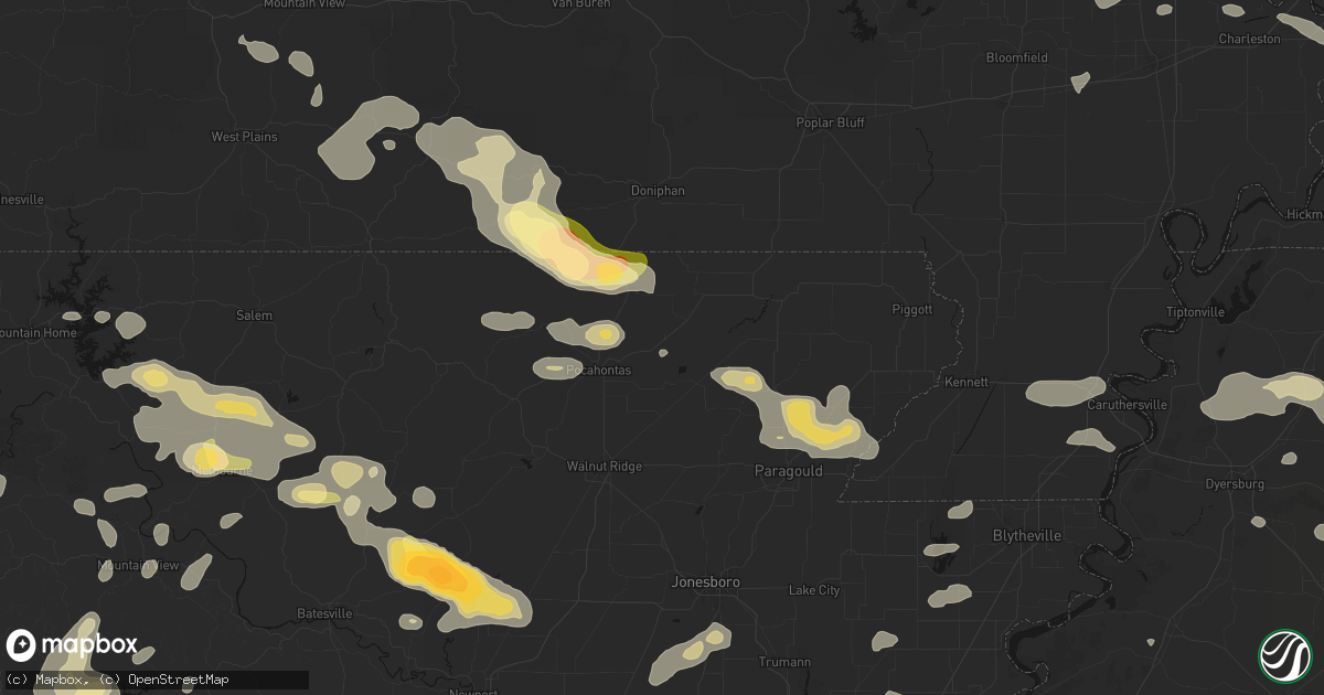 Hail map in Biggers, AR on June 13, 2026