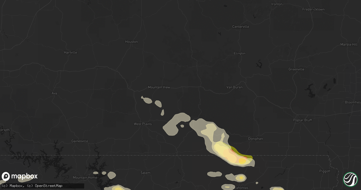 Hail map in Birch Tree, MO on June 13, 2026