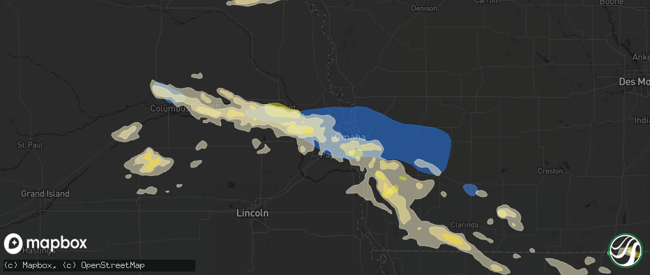 Hail map in Boys Town, NE on June 13, 2026