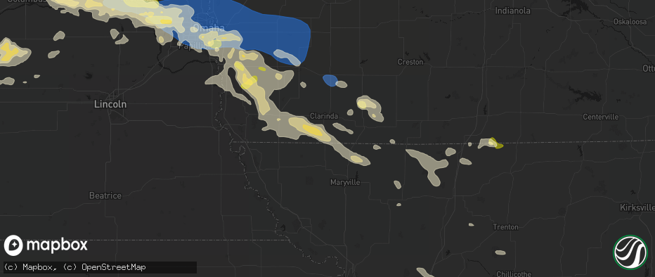Hail map in Braddyville, IA on June 13, 2026