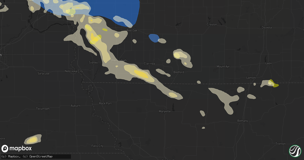 Hail map in Braddyville, IA on June 13, 2026