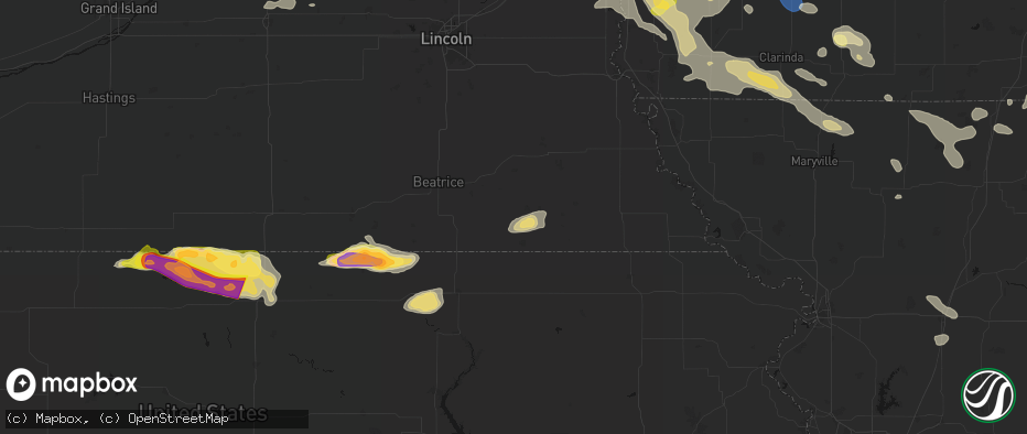 Hail map in Burchard, NE on June 13, 2026
