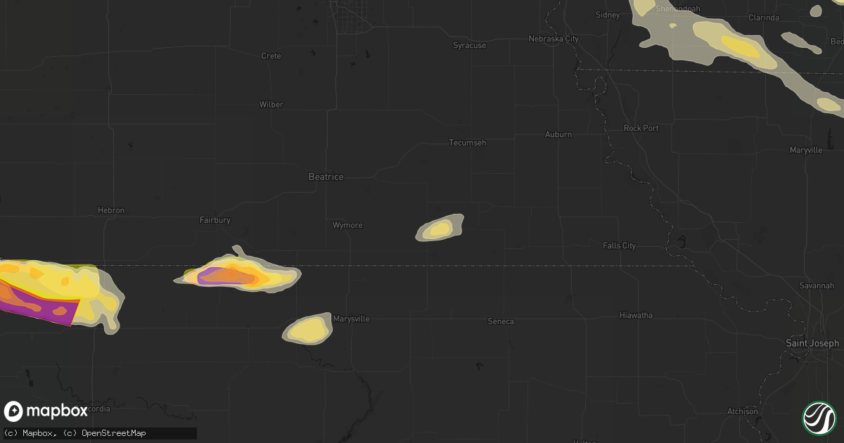 Hail map in Burchard, NE on June 13, 2026