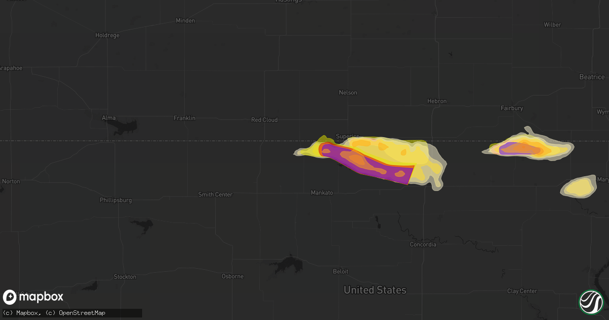 Hail map in Burr Oak, KS on June 13, 2026