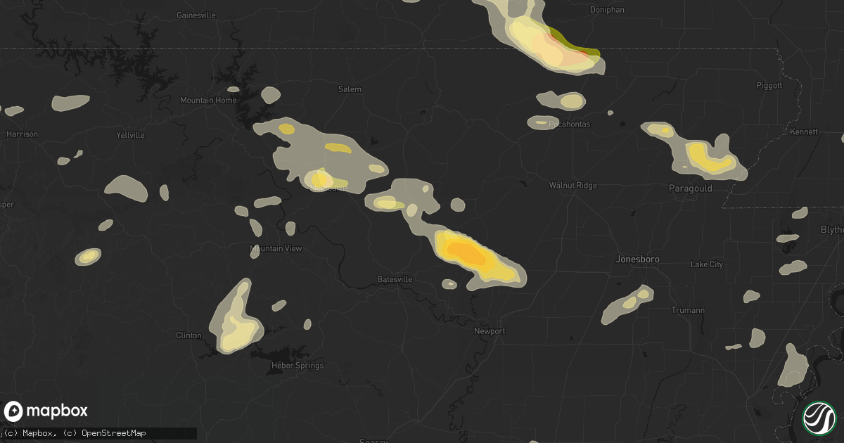 Hail map in Cave City, AR on June 13, 2026