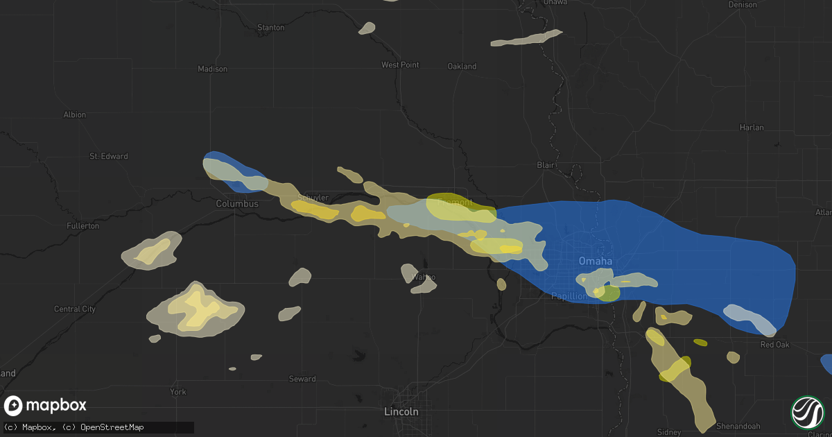 Hail map in Cedar Bluffs, NE on June 13, 2026