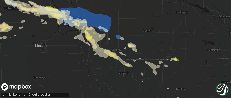 Hail map in Clarinda, IA on June 13, 2026