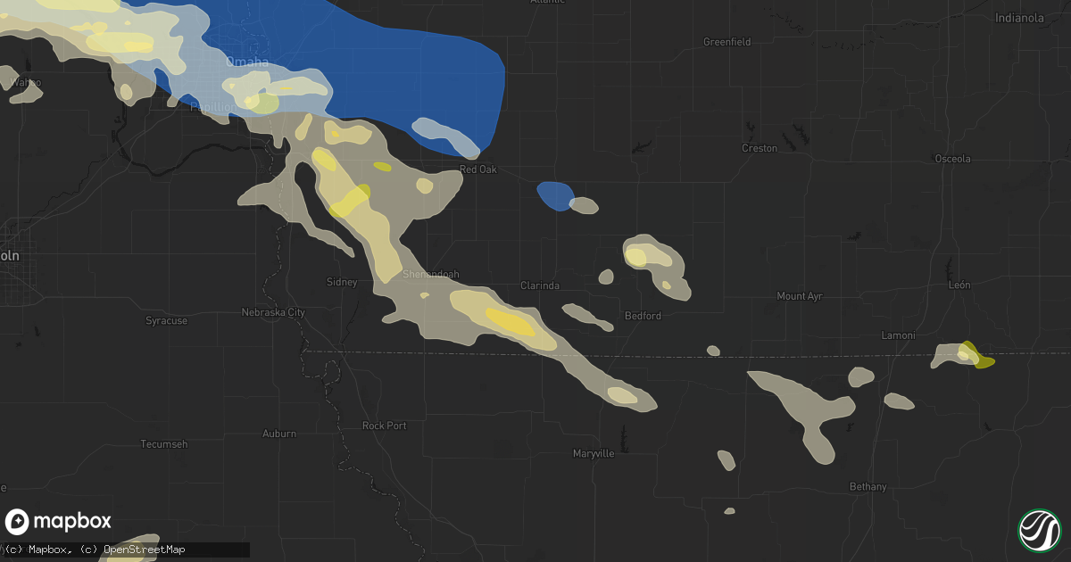 Hail map in Clarinda, IA on June 13, 2026