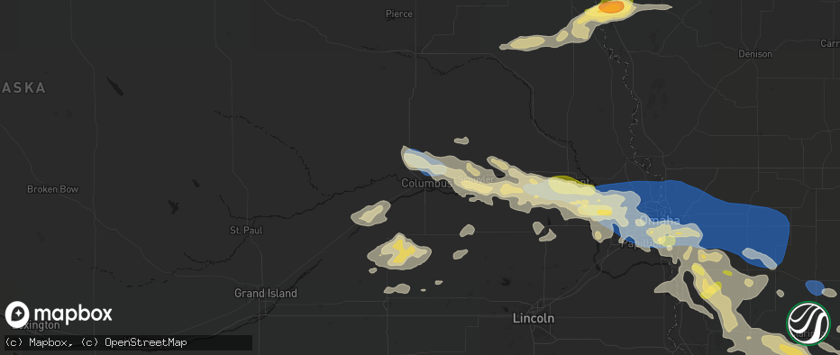 Hail map in Columbus, NE on June 13, 2026