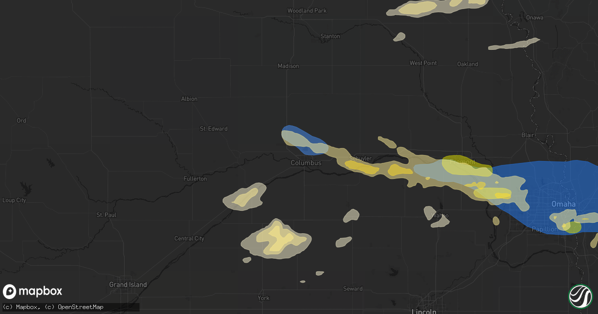 Hail map in Columbus, NE on June 13, 2026