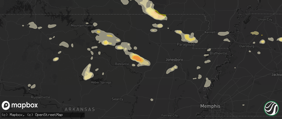 Hail map in Cord, AR on June 13, 2026