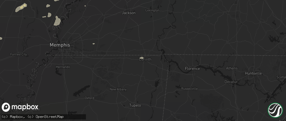 Hail map in Corinth, MS on June 13, 2026