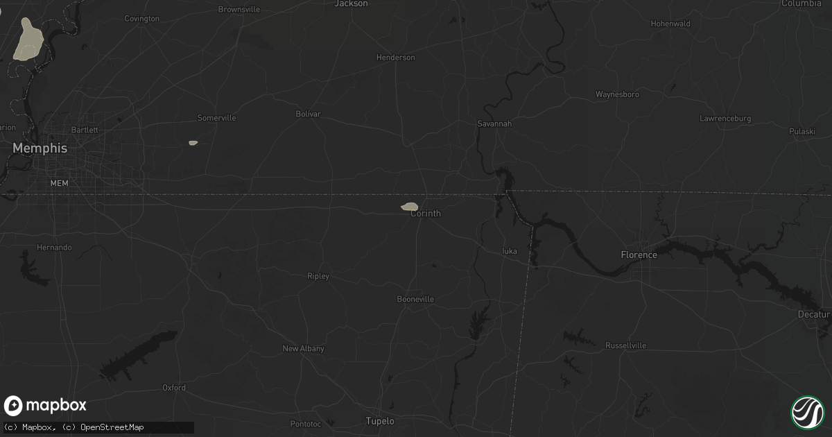 Hail map in Corinth, MS on June 13, 2026