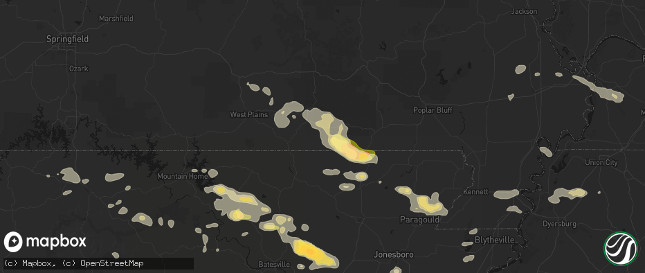 Hail map in Couch, MO on June 13, 2026