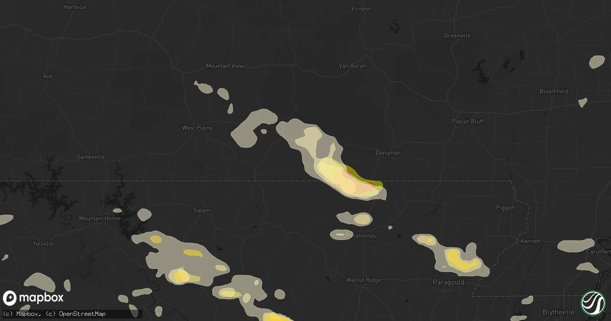 Hail map in Couch, MO on June 13, 2026