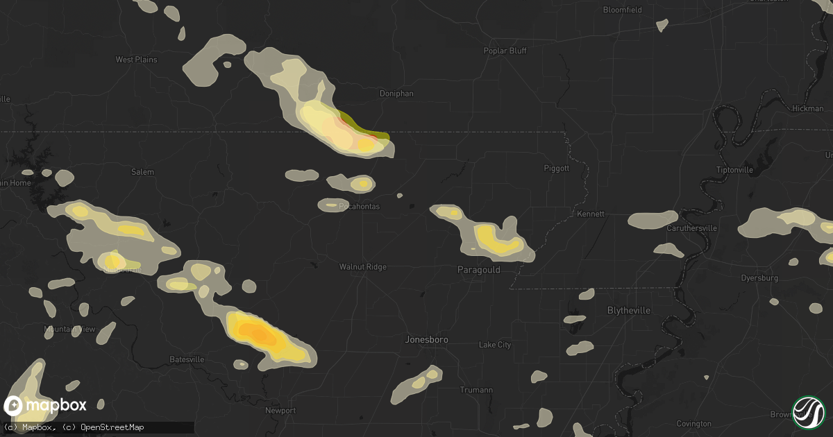 Hail map in Delaplaine, AR on June 13, 2026