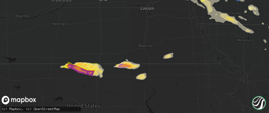 Hail map in Diller, NE on June 13, 2026