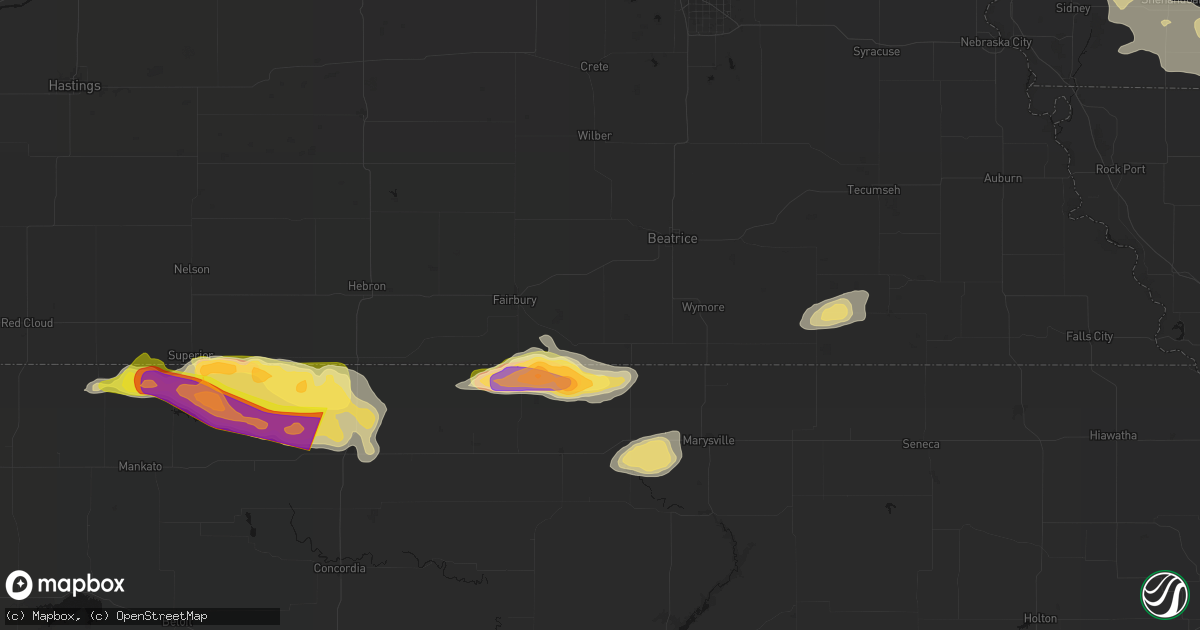 Hail map in Diller, NE on June 13, 2026