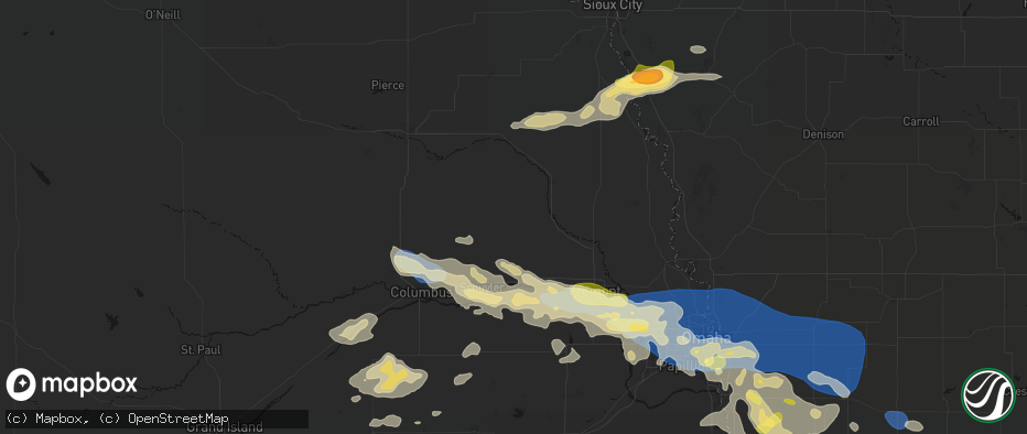 Hail map in Dodge, NE on June 13, 2026